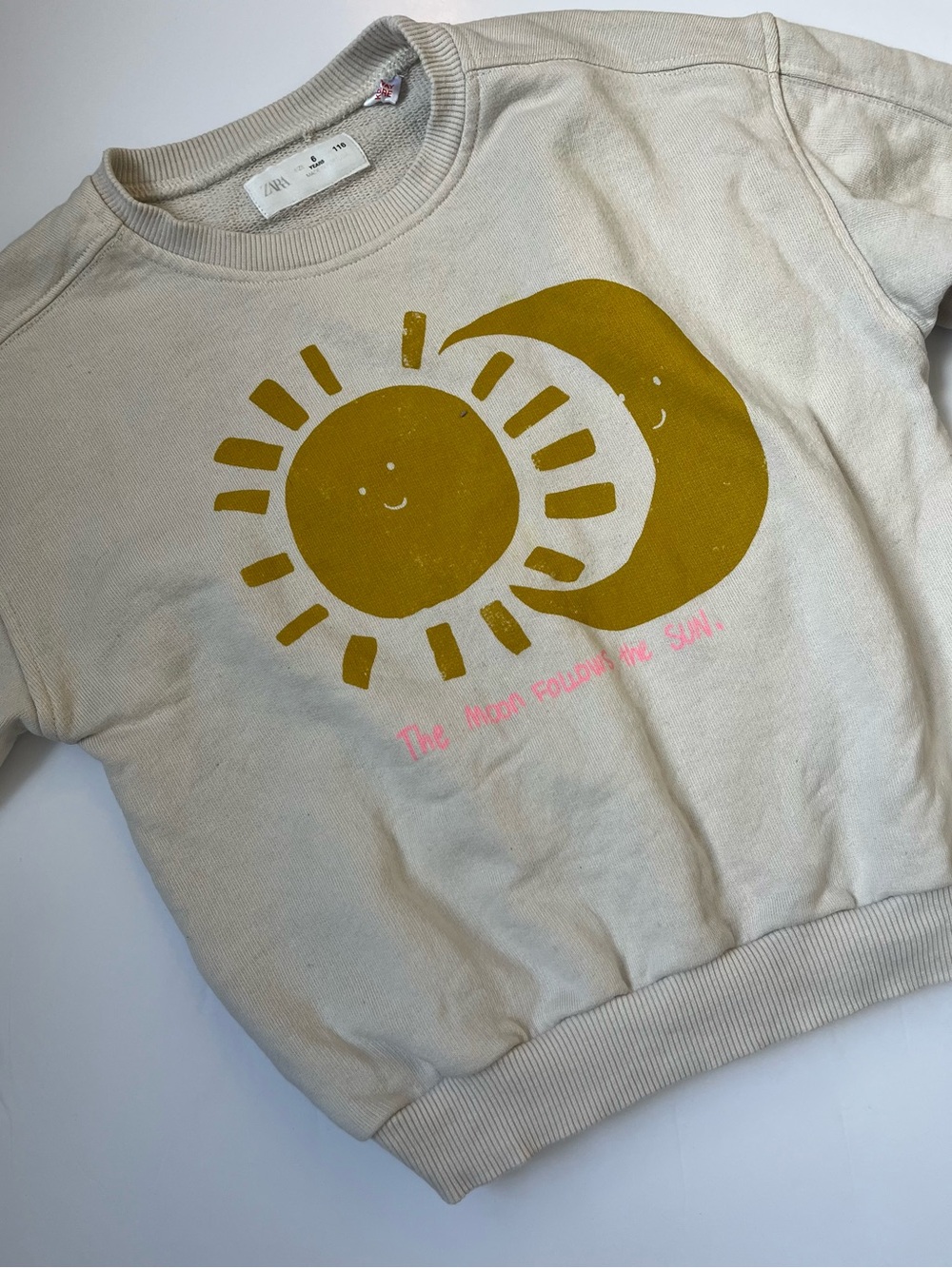 Zara Kids Cream Sweatshirt with Mustard Sun & Moon Graphic